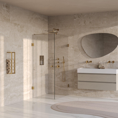 BRAUER Void Carving Cabine de douche - 80x120x200cm - porte battante - revêtement verre - réversible - verre clair - PVD or brossé