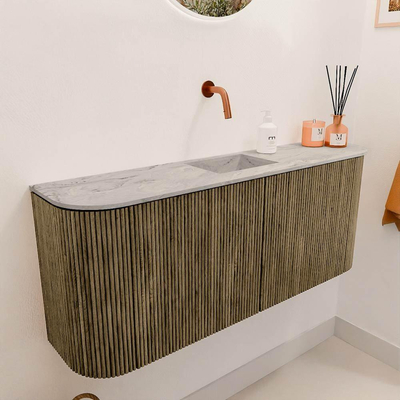 Mondiaz JOYA-DLUX 103.2cm toiletmeubel - ronding links en rechts kleur Dusk - Wastafel FAYE positie Midden Zonder kraangat kleur Glace.