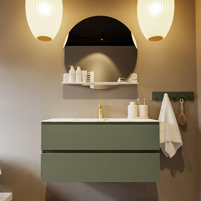 Mondiaz VICA-DLUX Ensemble de meuble de salle de bain - 100cm - meuble sous-vasque armée - 2 tiroirs - lavabo encastré nuage milieu - 1 trou de robinet - version haute de 60cm - glace