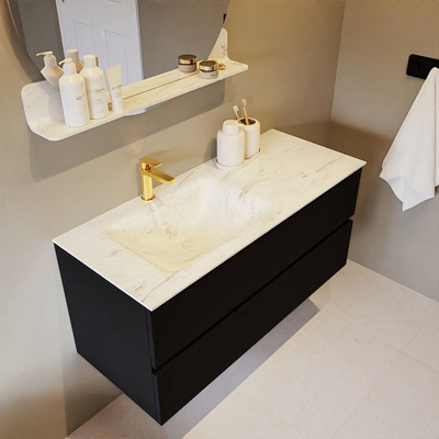 Mondiaz VICA-DLUX Ensemble de meuble de salle de bain - 110cm - meuble sous-vasque urban - 2 tiroirs - lavabo encastrée cloud gauche - 1 trou de robinet - version haute de 60cm - opalo