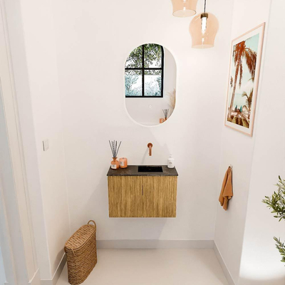 Mondiaz JOYA-DLUX 60cm toiletmeubel - kleur Oak - Wastafel FAYE positie Rechts Zonder kraangat kleur Lava.