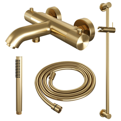 Robinet de baignoire Brauer Gold Carving à poser - barre de douche - 2 fonctions - 2 boutons carving - douchette à main 1 fonction - PVD - or brossé