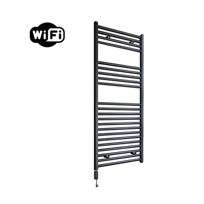 Sanicare HVW Elektrische Radiator - 111.8x60cm - 730W - wifi - thermostaat - zwart - linksonder - mat zwart