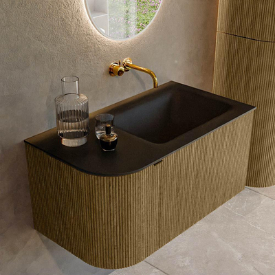 Mondiaz KURVE Badkamermeubelset - 85x46x40cm - 1 lade - 1 deur - wastafel solid surface - rechts - zonder kraangat - Dusk