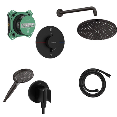 Hansgrohe ShowerSelect ensemble de douche pluie encastré – douche de tête Ø 24 cm – bras mural droit 39 cm – douchette ronde – noir mat