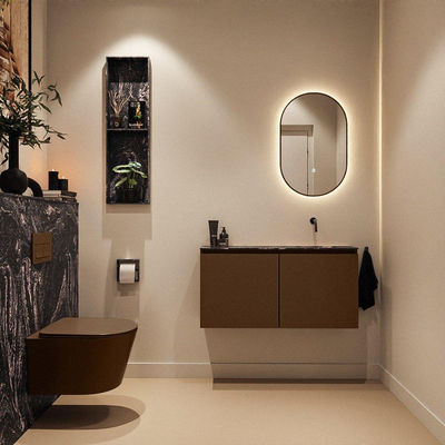 MONDIAZ TURE-DLUX Meuble WC 100 cm Rust. EDEN lavabo Lava position à droite. Sans trou de robinet.