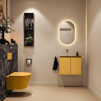 MONDIAZ TURE-DLUX Meuble toilette - 60cm - Ocher - EDEN - vasque Lava - position gauche - sans trou de robinet