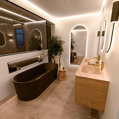 Mondiaz CIRO-DLUX Ensemble de meubles de salle de bains - 160x45x50cm - Plan-vasque solid surface Arena - 2 lavabos double - 2 trous de robinet - 4 tiroirs - Chêne