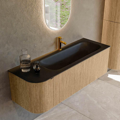 MONDIAZ KURVE 135cm badmeubel met module 25 L kleur Oak met 1 lade en 1 deur. Wastafel BIG MEDIUM rechts 1 kraangat Urban.
