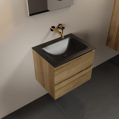 Mondiaz AIVY Ensemble de meuble - 60x45x50cm - 0 trous de robinet - 1 vasque Urban Solid surface - Centre - 2 tiroirs - avec miroir - Melamine Chai