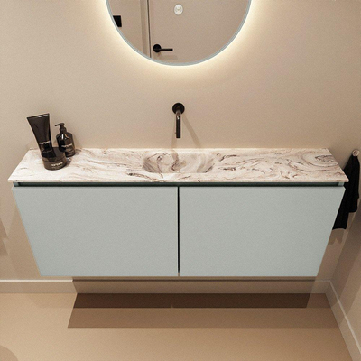MONDIAZ TURE-DLUX Meuble de toilette 120cm Greey. Lavabo EDEN Glace position centrale. Sans trou de robinet.