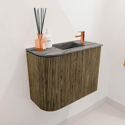 Mondiaz JOYA-DLUX 51.6cm toiletmeubel - ronding links kleur Dusk - Wastafel FAYE positie Rechts 1 kraangat kleur Sombra.