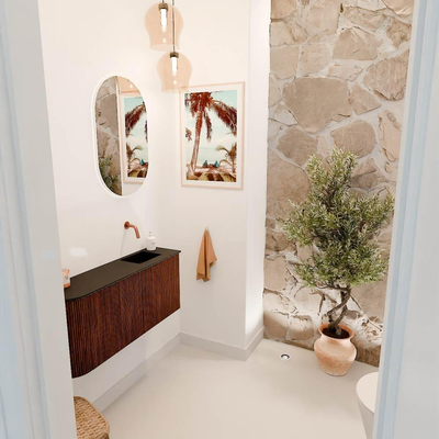 Mondiaz JOYA 91.6cm toiletmeubel - ronding links kleur Ruby - Wastafel FAYE positie Rechts Zonder kraangat kleur Urban.