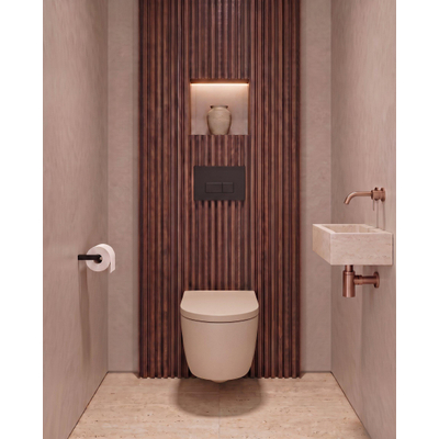 QeramiQ Dely Swirl Toiletset - 36.3x51.7cm - Geberit UP720 Duofix Sigma inbouwreservoir - 35mm zitting - bedieningsplaat mat zwart - rechthoekige knoppen - mat beige