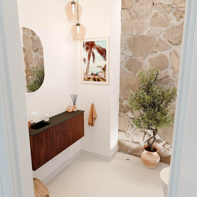 Mondiaz JOYA 100cm toiletmeubel - kleur Ruby - Wastafel FAYE positie Links 1 kraangat kleur Urban.