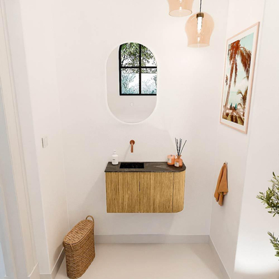 Mondiaz JOYA-DLUX 71.6cm toiletmeubel - ronding rechts kleur Oak - Wastafel FAYE positie Links Zonder kraangat kleur Lava.