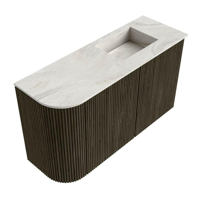 Mondiaz JOYA-DLUX Meuble de salle de bains 71,6cm - arrondi gauche couleur Shadow - Vasque FAYE position Droite Sans trou de robinet couleur Ostra