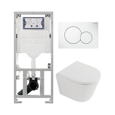 QeramiQ Dely Toiletset - Geberit UP320 inbouwreservoir - met Burda frame - witte bedieningsplaat - softclose toilet zitting 35 mm - mat wit
