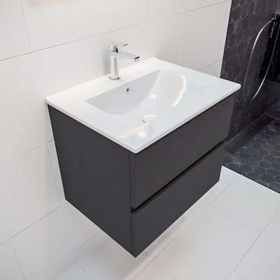 Mondiaz VICA ensemble de meuble de salle de bain - 60cm - meuble sous-vasque gris foncé - 2 tiroirs - lavabo denia milieu - 1 trou de robinet XL version 60cm de haut