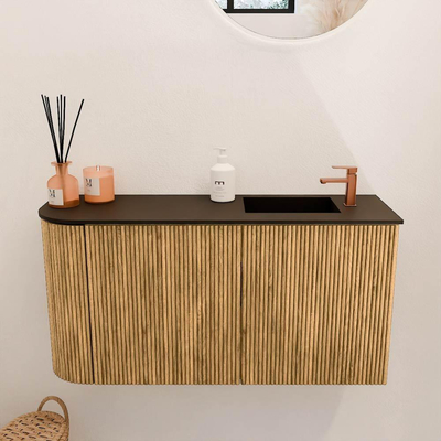 Mondiaz JOYA 81.6cm toiletmeubel - ronding links kleur Oak - Wastafel FAYE positie Rechts 1 kraangat kleur Urban.