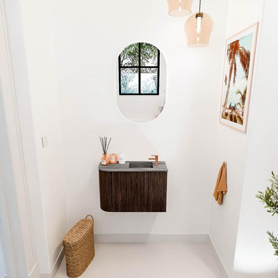 Mondiaz JOYA-DLUX 61.6cm toiletmeubel - ronding links kleur Walnut - Wastafel FAYE positie Rechts 1 kraangat kleur Sombra.