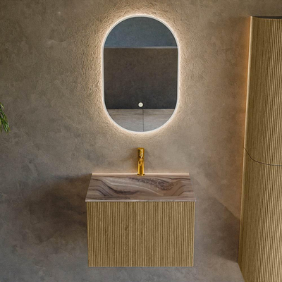 MONDIAZ KURVE-DLUX Meuble de salle de bains 60cm couleur Dusk avec 1 tiroir et 0 porte. Lavabo CLOUD Central 1 trou de robinet Sombra.
