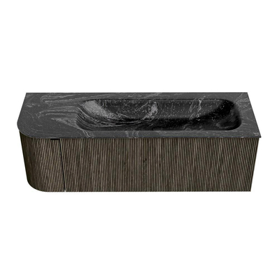 Mondiaz KURVE-DLUX Ensemble de meuble de salle de bains - 135x46x40cm - 1 tiroir - 1 porte - lavabo solid surface - droit - sans trou de robinet - Shadow