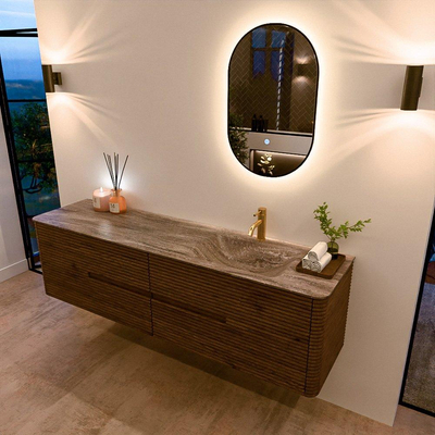 Mondiaz CIRO-DLUX Badkamermeubelset - 180x45x50cm - Solid surface wastafel Oza - 1 wasbak Rechts - 1 kraangat - 4 lades - Dusk