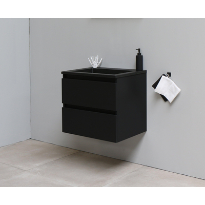 Basic Bella Meuble salle de bains avec lavabo acrylique Noir 60x55x46cm sans trous de robinet Noir mat