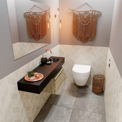 MONDIAZ ANDOR Toiletmeubel 120x30x30cm met 0 kraangaten 1 lades light brown grey mat Wastafel Lex rechts Solid Surface Zwart