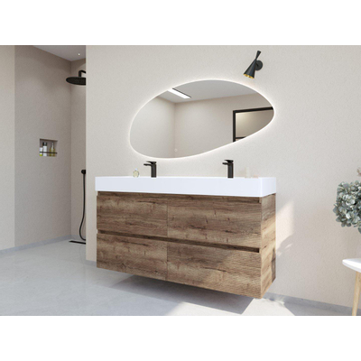 H&R Badmeubelen Infinity XXL 3D Badkamermeubelset - 140 cm - 2 keramische wasbakken kube wit - 2 kraangaten - 4 lades - charleston