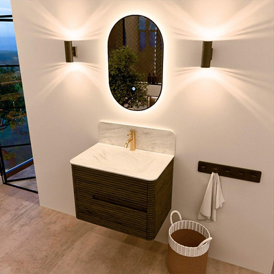 Mondiaz CIRO-DLUX Meuble de salle de bains - 70x45x50cm - plan-vasque en solid surface Opalo - 1 vasque centrale - 1 trou de robinetterie - 2 tiroirs - Shadow