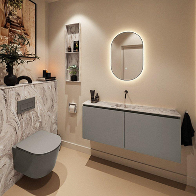 MONDIAZ TURE-DLUX Meuble toilette - 120cm - Smoke - EDEN - vasque Glace - position centrale - sans trou de robinet