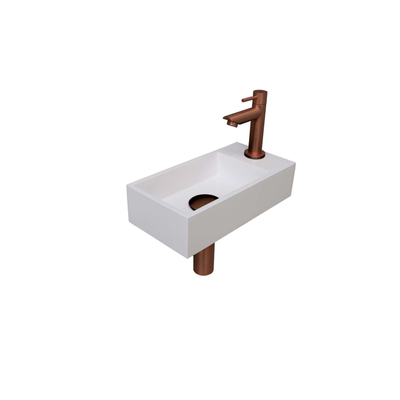 Ink Versus fonteinset – 36x18x9 cm – polystone wit glans – kraangat rechts – mat rosé gouden kraan
