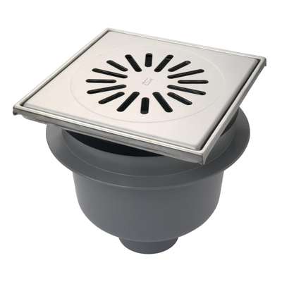 Aquaberg regard en plastique/surélévation en plastique avec sortie inférieure 75mm grille inox réglable 20x20cm avec seau PPC garde d'odeurs 60mm