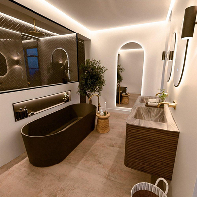 Mondiaz CIRO-DLUX Ensemble de meubles de salle de bains - 150x45x50cm - Plan vasque solid surface Sombra - 2 vasques Double - sans trous de robinetterie - 4 tiroirs - Dusk
