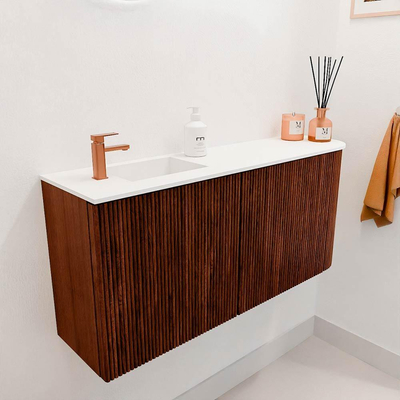 Mondiaz JOYA 91.6cm toiletmeubel - ronding rechts kleur Ruby - Wastafel FAYE positie Links 1 kraangat kleur Talc.