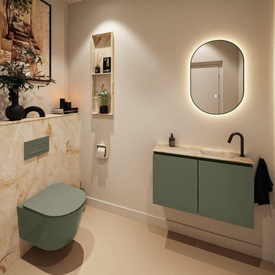 MONDIAZ TURE-DLUX Meuble de toilette 80cm Army. EDEN lavabo Frappe position droite. Avec 1 trou de robinet.