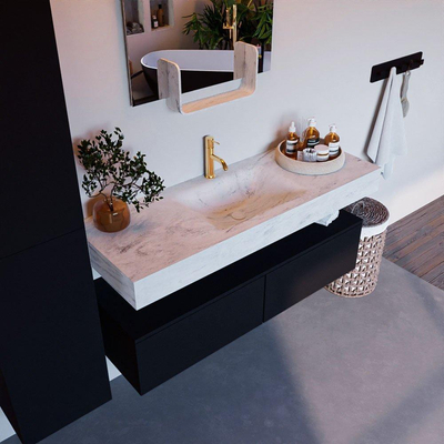 Mondiaz ALAN-DLUX Ensemble de meuble - 130cm - meuble Urban mat - 2 tiroirs - Lavabo Cloud Opalo suspendu - vasque Centre - 1 trou de robinet