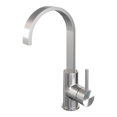 Brauer Stripe wastafelkraan - model A - opbouw - hoog - platte uitloop - PVD - rvs