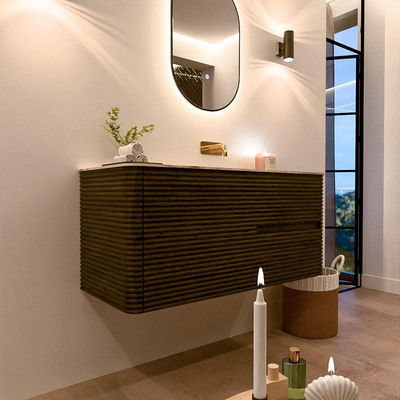 Mondiaz CIRO-DLUX Badkamermeubelset - 110x45x50cm - Solid surface wastafel Nata - 1 wasbak Rechts - zonder kraangaten - 2 lades - Shadow