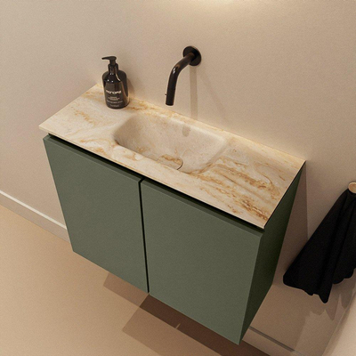 MONDIAZ TURE-DLUX Meuble toilette - 60cm - Army - EDEN - vasque Frappe - position centrale - sans trou de robinet