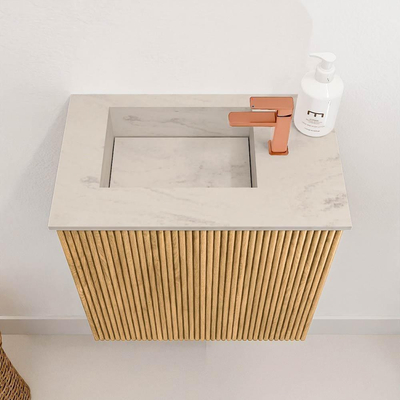Mondiaz JOYA-DLUX 40cm toiletmeubel - kleur Oak - Wastafel FAYE positie Links 1 kraangat kleur Opalo.