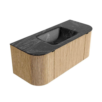 MONDIAZ KURVE-DLUX 110cm Meuble salle de bain avec module 25 G et D - couleur Oak - 1 tiroir - 2 portes - vasque CLOUD centre - 1 trou de robinet - couleur Lava