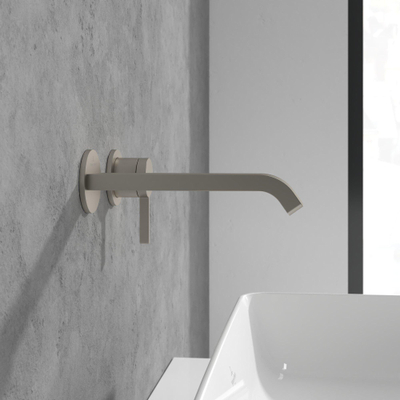 Villeroy & Boch Dawn wastafeluitloop set - zonder pop up - wandmontage afbouwdeel - Brushed Nickel (rvs)