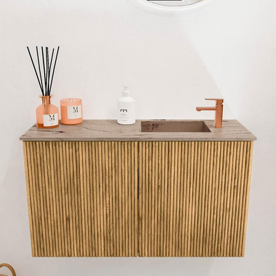 Mondiaz JOYA-DLUX 70cm toiletmeubel - kleur Oak - Wastafel FAYE positie Rechts 1 kraangat kleur Arena.