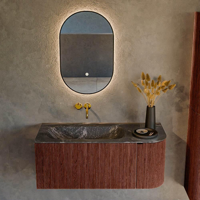 Mondiaz KURVE-DLUX Ensemble de meuble salle de bain - 105x46x40cm - 1 tiroir - 1 porte - lavabo en solid surface - gauche - sans trou de robinet - Ruby