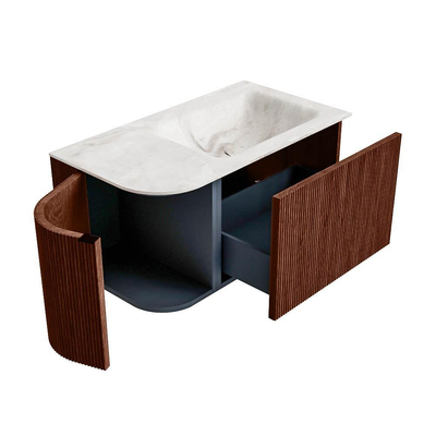 Mondiaz KURVE-DLUX Badkamermeubelset - 85x46x40cm - 1 lade - 1 deur - wastafel solid surface - rechts - zonder kraangat - Ruby