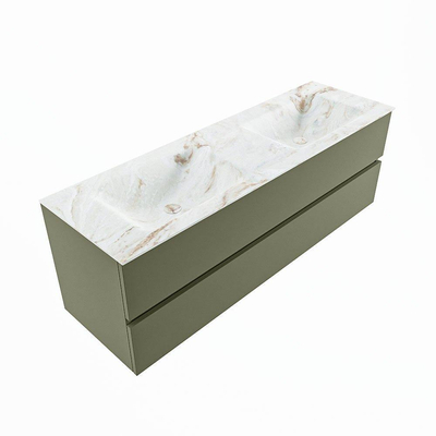 MONDIAZ VICA-DLUX Badkamermeubelset - 150cm - onderkast army- 2 lades - inbouw wastafel cloud dubbel - 2 kraangaten - 60cm hoge versie - frape