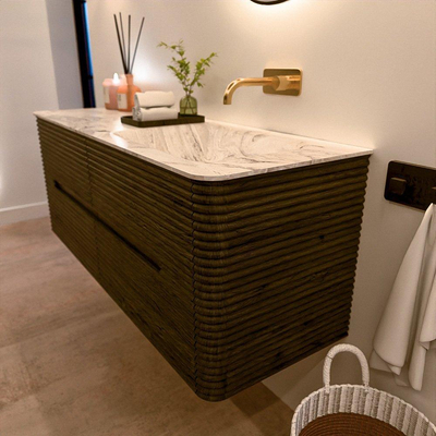 Mondiaz CIRO-DLUX Badkamermeubelset - 130x45x50cm - Solid surface wastafel Glace - 1 wasbak Rechts - zonder kraangaten - 4 lades - Shadow